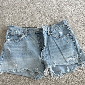 Agoldie Faded Blue Frayed Denim Shorts